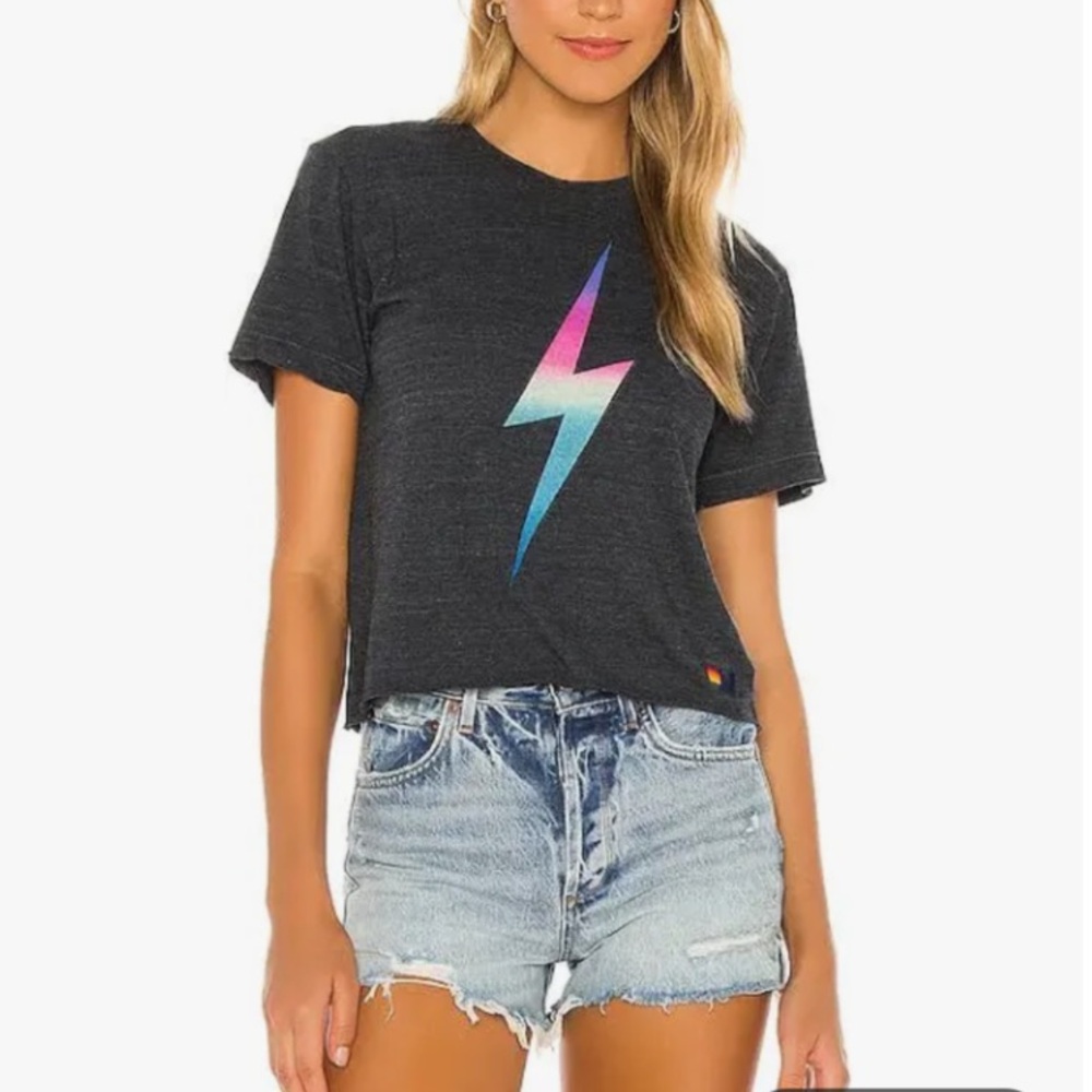 Aviator Nation Bolt Boyfriend Tee - Rainbow Pink